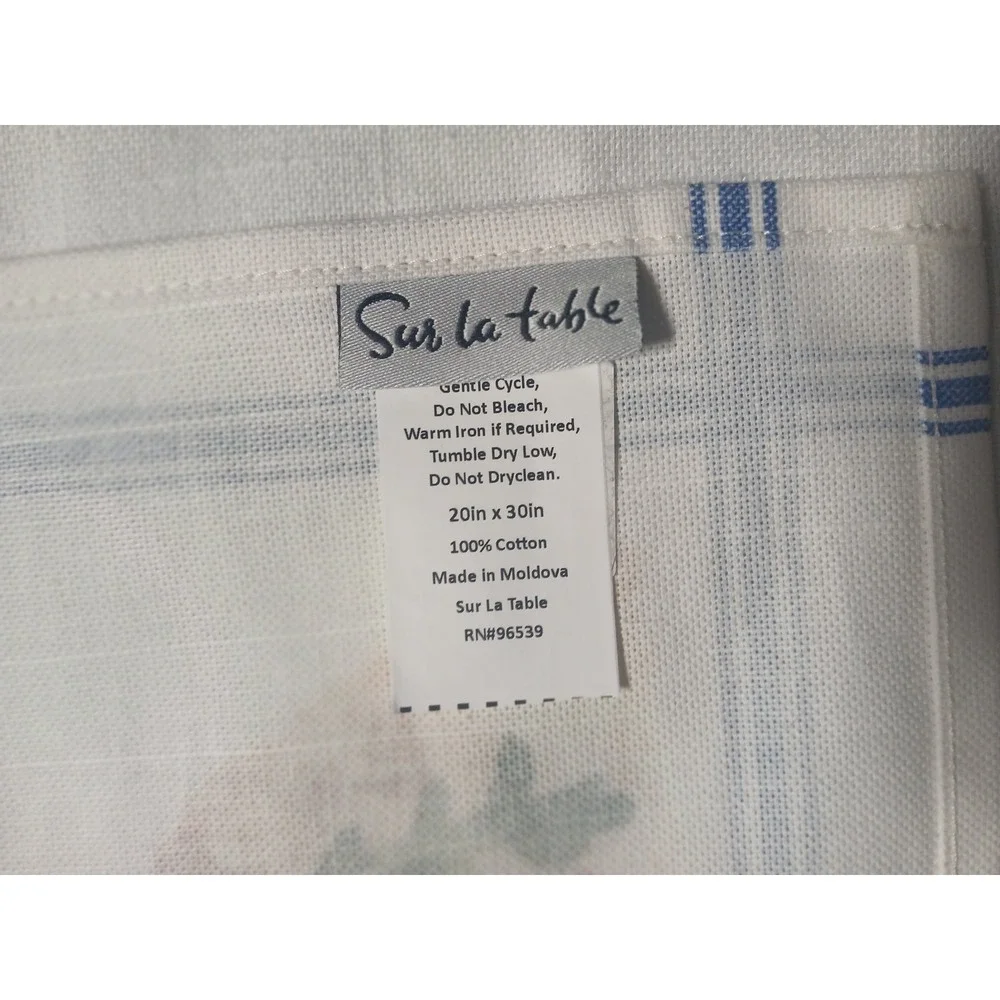 Sur la Table Pizza Watercolor Print Cotton Kitchen Dish Towel White Blue 20x30